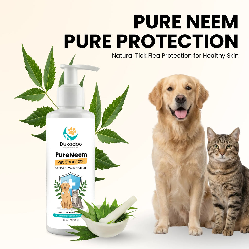 Dukadoo PureNeem Pet Shampoo 200ml | Neem Herbal Dog & Cat Shampoo | Helps Reduce Itching | Supports Skin & Coat Health | Anti-Microbial Cleansing Formula | Gentle Pet Bath Wash | Pack of 1