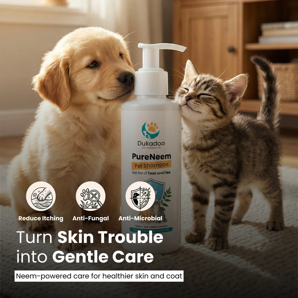 Dukadoo PureNeem Pet Shampoo 200ml | Neem Herbal Dog & Cat Shampoo | Helps Reduce Itching | Supports Skin & Coat Health | Anti-Microbial Cleansing Formula | Gentle Pet Bath Wash | Pack of 1