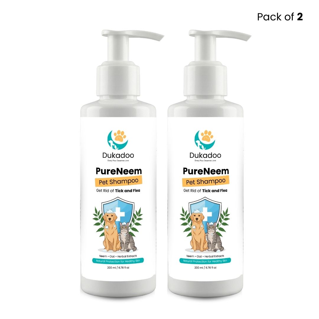 Dukadoo PureNeem Pet Shampoo 200ml | Neem Herbal Dog & Cat Shampoo | Helps Reduce Itching | Supports Skin & Coat Health | Anti-Microbial Cleansing Formula | Gentle Pet Bath Wash | Pack of 1