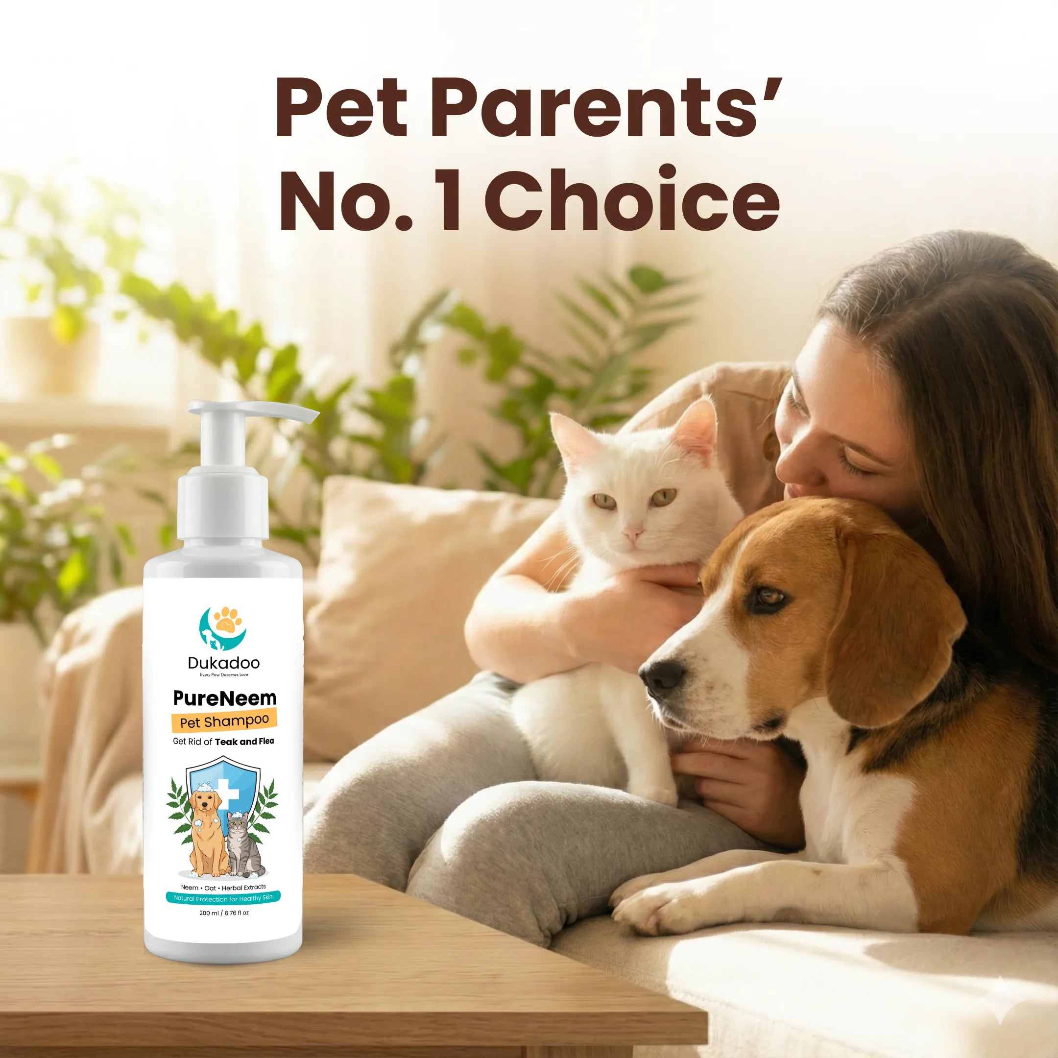 Dukadoo PureNeem Pet Shampoo 200ml | Neem Herbal Dog & Cat Shampoo | Helps Reduce Itching | Supports Skin & Coat Health | Anti-Microbial Cleansing Formula | Gentle Pet Bath Wash | Pack of 1