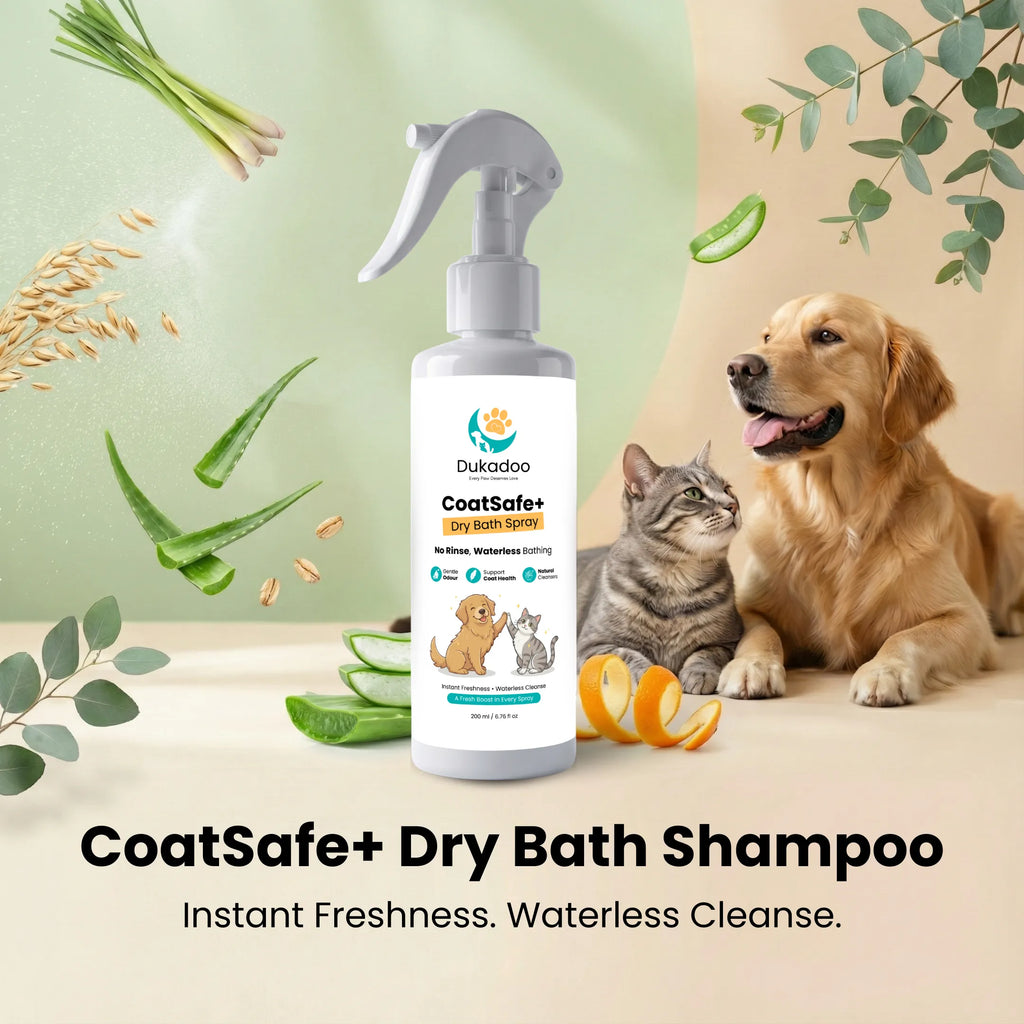 Dukadoo CoatSafe+ Waterless Pet Shampoo 200ml | Dry Bath No-Rinse Shampoo for Dogs & Cats | Instant Freshness & Odour Control | Gentle Daily Cleansing | Coat Care Spray