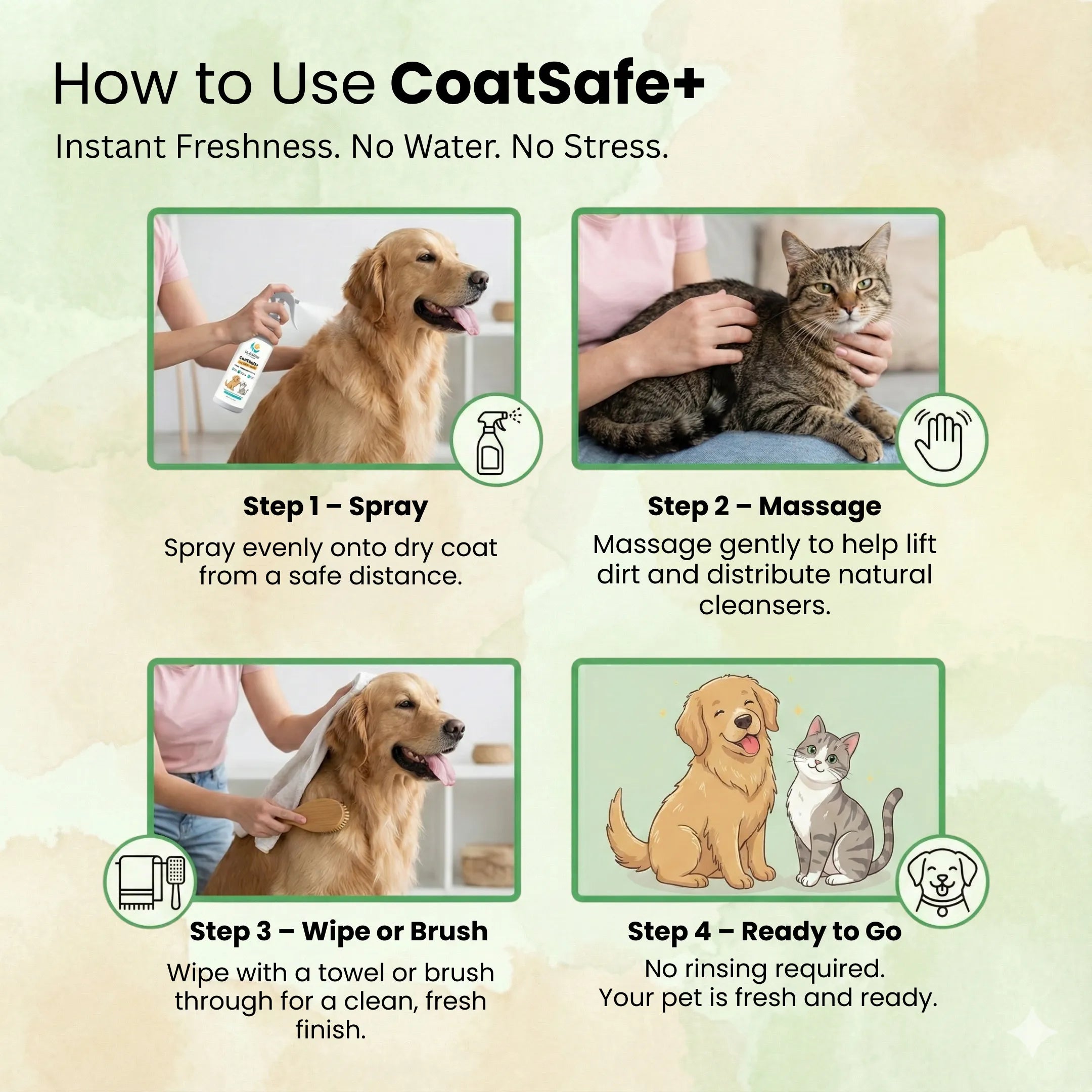 Dukadoo CoatSafe+ Waterless Pet Shampoo 200ml | Dry Bath No-Rinse Shampoo for Dogs & Cats | Instant Freshness & Odour Control | Gentle Daily Cleansing | Coat Care Spray
