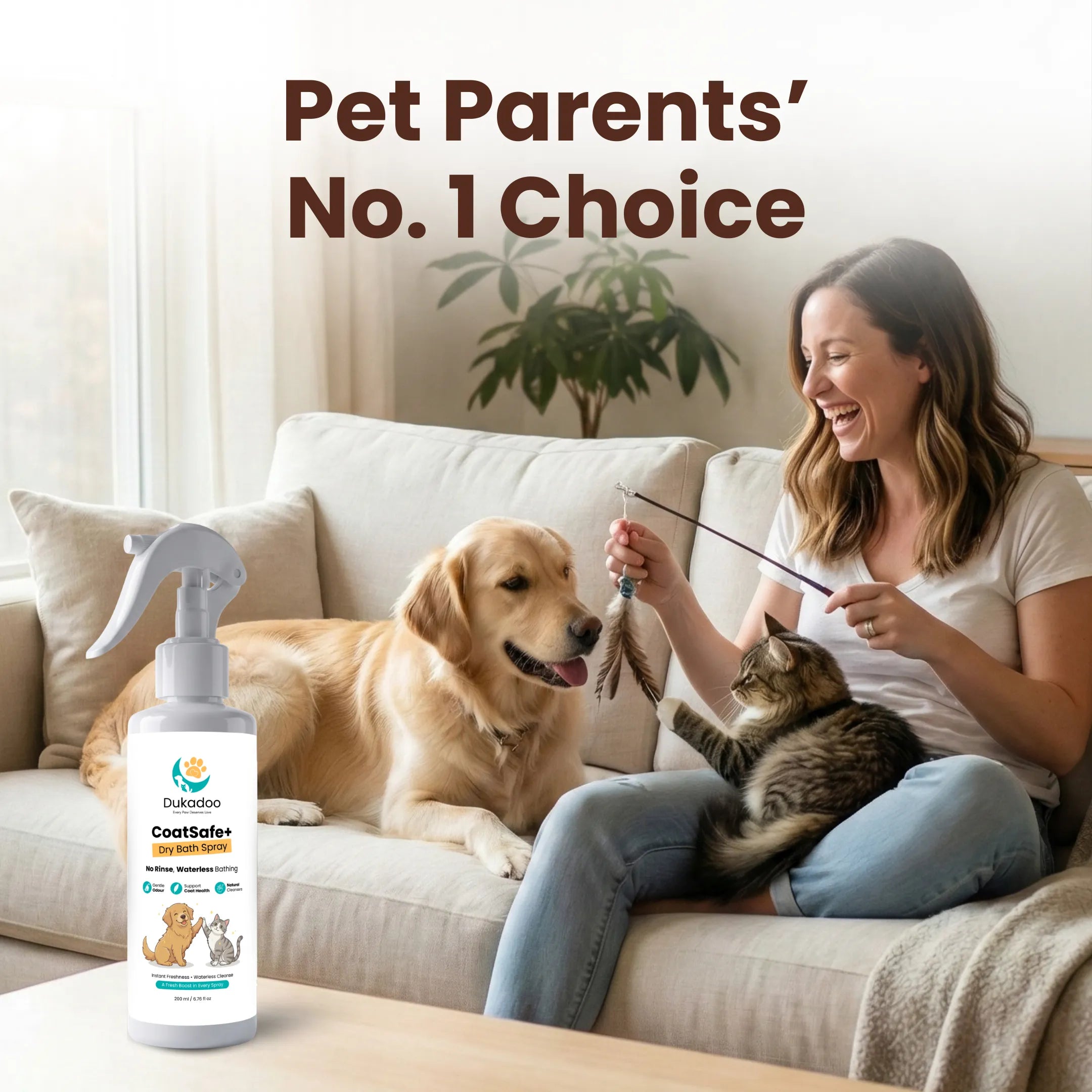 Dukadoo CoatSafe+ Waterless Pet Shampoo 200ml | Dry Bath No-Rinse Shampoo for Dogs & Cats | Instant Freshness & Odour Control | Gentle Daily Cleansing | Coat Care Spray
