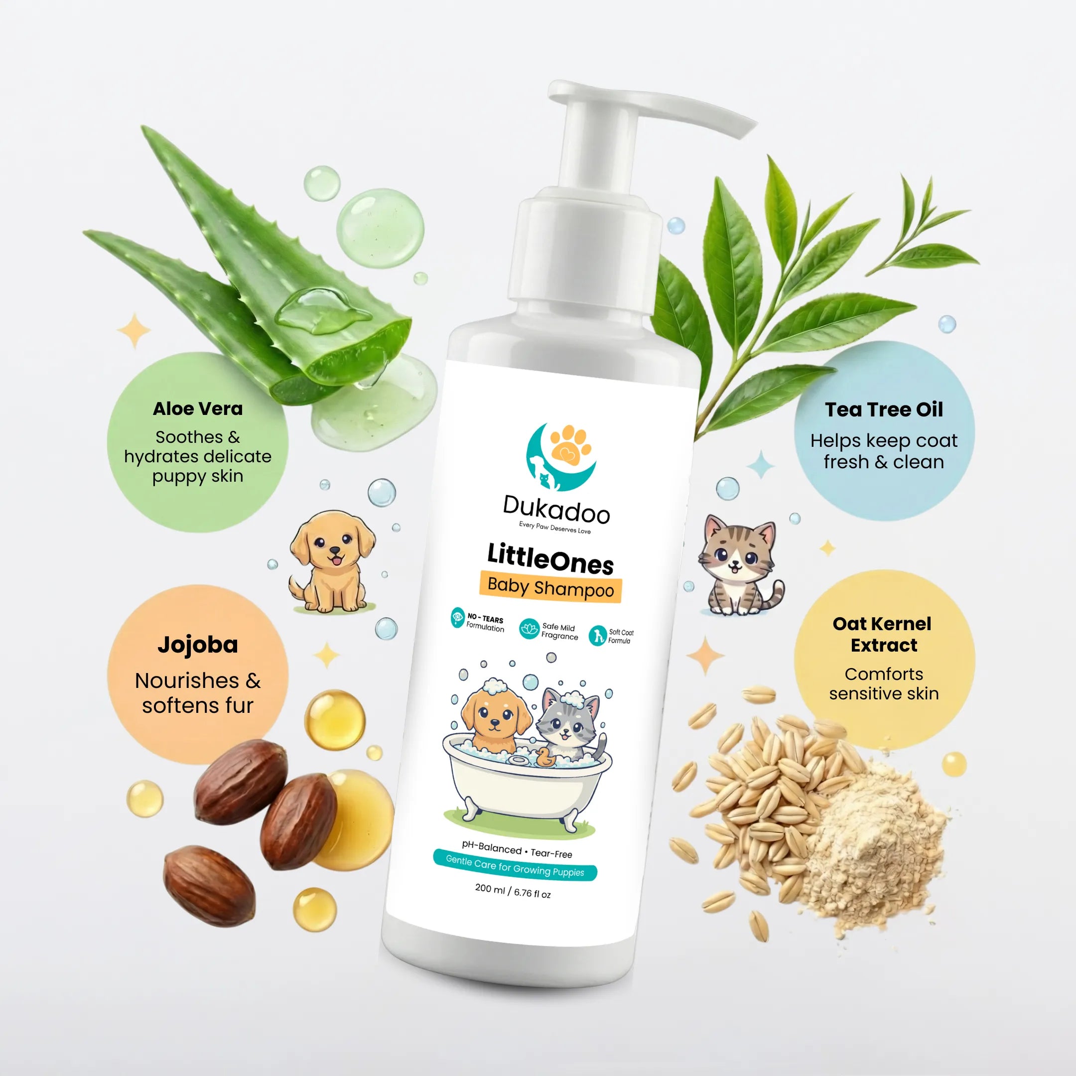 Dukadoo LittleOnes Baby Shampoo – 200ml | No-Tears, pH-Balanced Formula | Gentle Care for Puppies & Kittens | Soft Coat Cleansing | Mild Fragrance | for Dogs & Cats