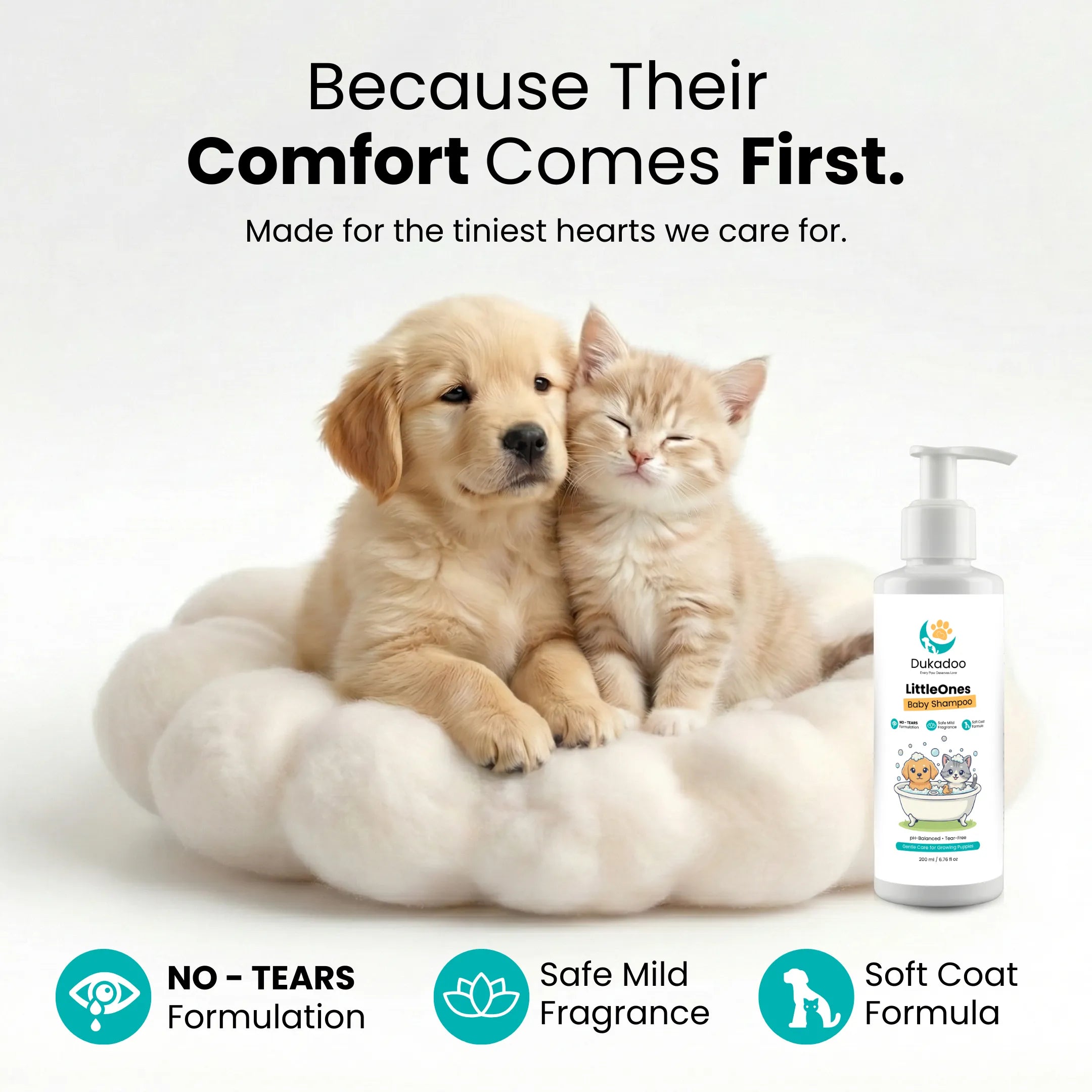 Dukadoo LittleOnes Baby Shampoo – 200ml | No-Tears, pH-Balanced Formula | Gentle Care for Puppies & Kittens | Soft Coat Cleansing | Mild Fragrance | for Dogs & Cats