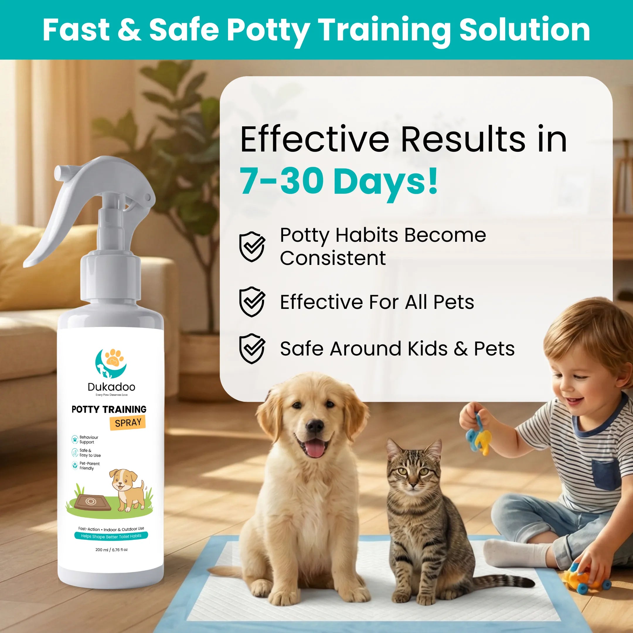 Potty Training Spray for Dogs & Cats | 200ml | Behaviour Guidance Formula | Eliminates Random Soiling & Marking | Training Aid for Puppies & Kittens | Indoor & Outdoor Use